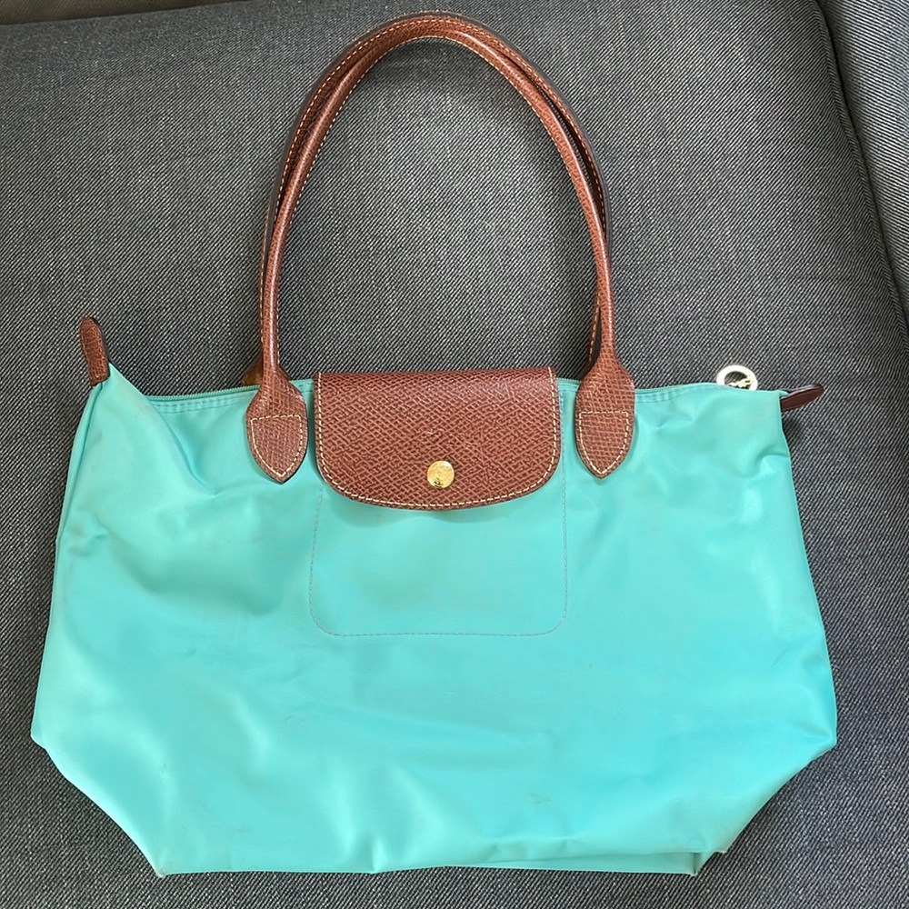 Teal green small longchamp bag